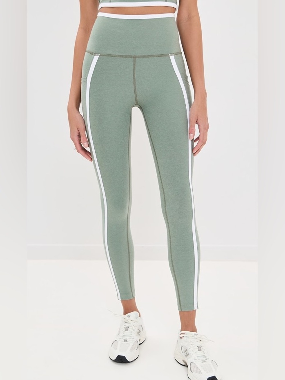 Beyond Yoga Spacedye New Moves Leggings M Sage White Stripe Pockets